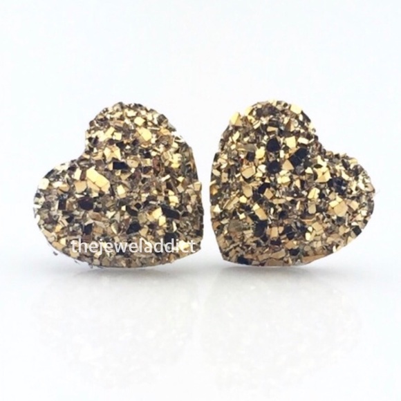 3 for 15🎀gold faux druzy heart studs - Picture 2 of 4